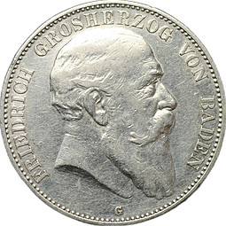 Монета 5 марок 1904 G Баден Германия