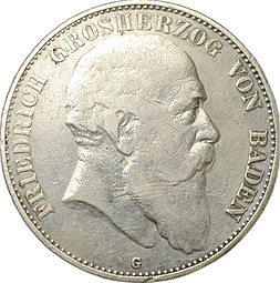 Монета 5 марок 1903 G Баден Германия