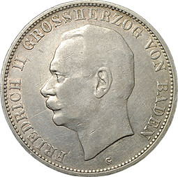 Монета 5 марок 1908 G Баден Германия