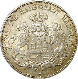 Монета 5 марок 1902 J Гамбург Германия