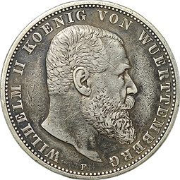 Монета 5 марок 1904 F Вюртемберг Германия