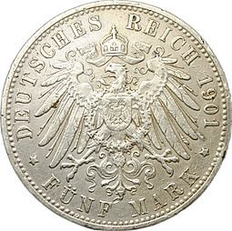 Монета 5 марок 1901 Бавария Германия