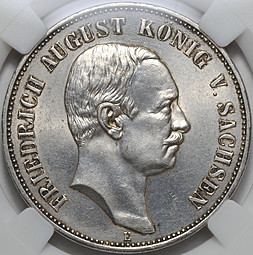 Монета 5 марок 1908 Е Саксония Германия слаб ННР MS 62