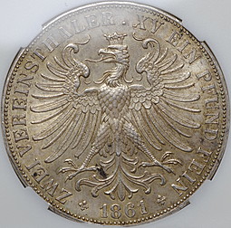 Монета 2 союзных талера 1861 Франкфурт Германия слаб ННР MS 62