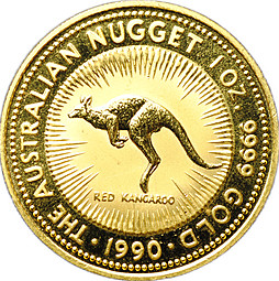 Монета 100 долларов 1990 Австралийский самородок Кенгуру Австралия