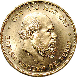 Монета 10 гульденов 1875 Нидерланды