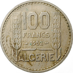 Монета 100 франков 1952 Французский Алжир