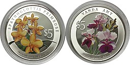 Набор 5 долларов 2009 Орхидеи Сингапур 2 монеты (в футляре)