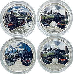 Набор 2 доллара 2010 Знаменитые пассажирские поезда Паровоз Ниуэ 4 монеты