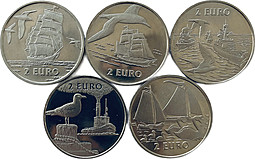 Набор 2 евро 1997 Внутренняя навигация Корабли Нидерланды 5 монет