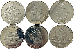 Набор 1 доллар 2014 Парусники Корабль Острова Гилберта Кирибати 6 монет