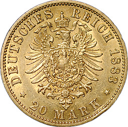 Монета 20 марок 1883 A Германия Пруссия