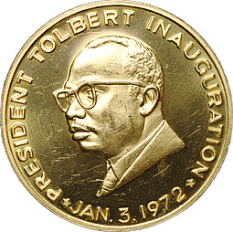 Монета 20 долларов 1972 Инаугурация президента Толберта Либерия