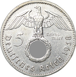 Монета 5 рейхсмарок (марок) 1938 E Третий Рейх Германия