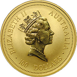 Монета 100 долларов 1994 Австралийский самородок Кенгуру Австралия