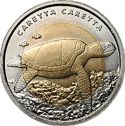 Монета 1 лира 2009 Морская черепаха Красная книга Турция