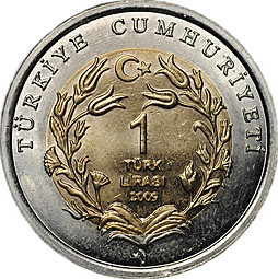 Монета 1 лира 2009 Морская черепаха Красная книга Турция
