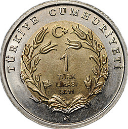 Монета 1 лира 2011 Лев Красная книга Турция