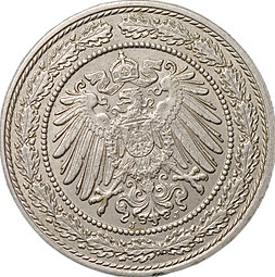 Монета 20 пфеннигов 1890 J Германия