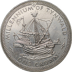 Монета 1 крона 1979 PM 1000 лет Тинвальду - Драккар Остров Мэн