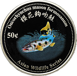 Монета 50 центов 2003 Дикая природа Азии - Тайваньский пресноводный лосось Острова Кука