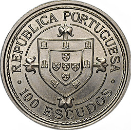 Монета 100 эскудо 1987 INCM Золотой век открытий - Нуну Триштан Португалия