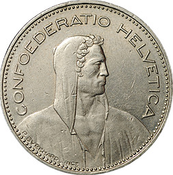 Монета 5 франков 1994 B Швейцария