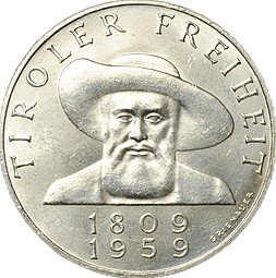 Монета 50 шиллингов 1959 150 лет освобождению Тироля Австрия