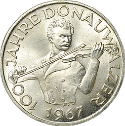 Монета 50 шиллингов 1967 100 лет вальсу На прекрасном голубом Дунае Австрия