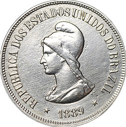 Монета 1000 рейс (реалов) 1889 Бразилия