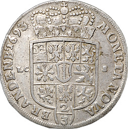 Монета 2/3 талера 1693 LCS Бранденбург-Пруссия