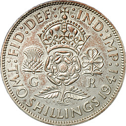 Монета 2 шиллинга (флорин) 1941 Великобритания