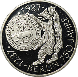 Монета 10 марок 1987 J 750 лет городу Берлин Германия ФРГ