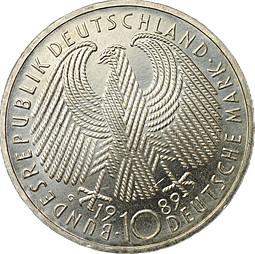Монета 10 марок 1989 G 40 лет ФРГ Германия ФРГ
