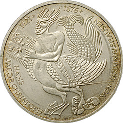 Монета 5 марок 1976 D 300 лет со дня смерти Ганса Якоба Кристоффеля фон Гриммельсгаузена Германия ФРГ