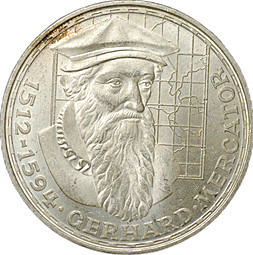 Монета 5 марок 1969 F 375 лет со дня смерти Герхарда Меркатора Германия ФРГ