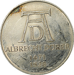 Монета 5 марок 1971 D 500 лет со дня рождения Альбрехта Дюрера Германия ФРГ