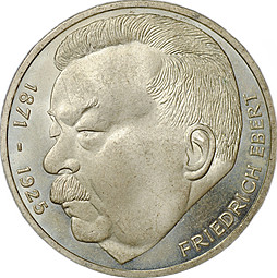 Монета 5 марок 1975 J 50 лет со дня смерти Фридриха Эберта Германия ФРГ