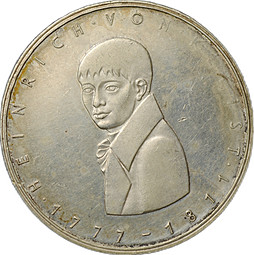 Монета 5 марок 1977 G 200 лет со дня рождения Генриха фон Клейста Германия ФРГ