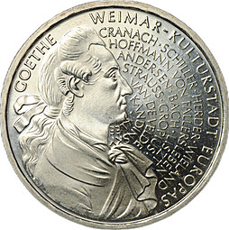 Монета 10 марок 1999 A 250 лет со дня рождения Иоганна Вольфганга фон Гете Германия