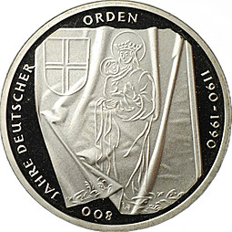 Монета 10 марок 1990 J 800 лет Тевтонскому Ордену Германия