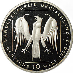 Монета 10 марок 1990 J 800 лет Тевтонскому Ордену Германия