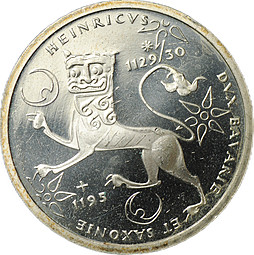 Монета 10 марок 1995 F 800 лет со дня смерти Генриха Льва Германия