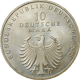 Монета 10 марок 1998 A 50 лет Немецкой марке Германия