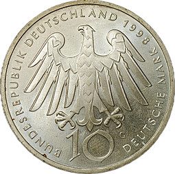 Монета 10 марок 1998 A 900 лет со дня рождения Хильдегард из Бингена Германия