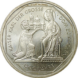 Монета 10 марок 2000 A 1200 лет Собору в Аахене Германия