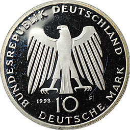 Монета 10 марок 1993 F 1000 лет городу Потсдам Германия