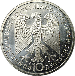 Монета 10 марок 1997 D 200 лет со дня рождения Генриха Гейне UNC Германия