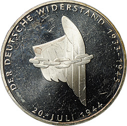 Монета 10 марок 1994 A 50 лет с момента покушения на Адольфа Гитлера Германия