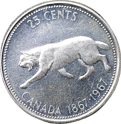 Монета 25 центов 1967 100 лет Конфедерации Канада